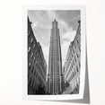 New York City skyline from Rockefeller Center in muted gray tones, extra large rolled print, ideal for dining room wall art.