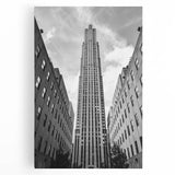 Black and white aerial view of NYC on large stretched canvas, suitable for kitchen art.