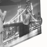 Acrylic glass wall art featuring a close-up abstract depiction of the Statue of Liberty, in neutral gray tones.