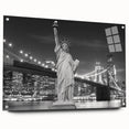 Acrylic print of the Statue of Liberty in muted green and blue tones, suitable for bedroom or dining room decor.