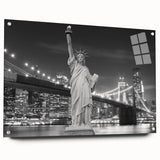 Acrylic print of the Statue of Liberty in muted green and blue tones, suitable for bedroom or dining room decor.