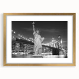Extra large textured abstract print of the Statue of Liberty in muted earth tones, framed in gold.