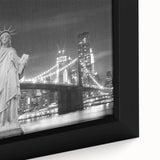 Close-up of a textured, extra-large framed canvas depicting the Statue of Liberty in black with colorful art accents.