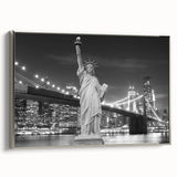 Framed canvas of the Statue of Liberty in black and colorful tones, ideal for modern living room decor.