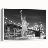 Vintage poster art of the Statue of Liberty, featuring colorful art on a large framed canvas, ideal for living room decor.
