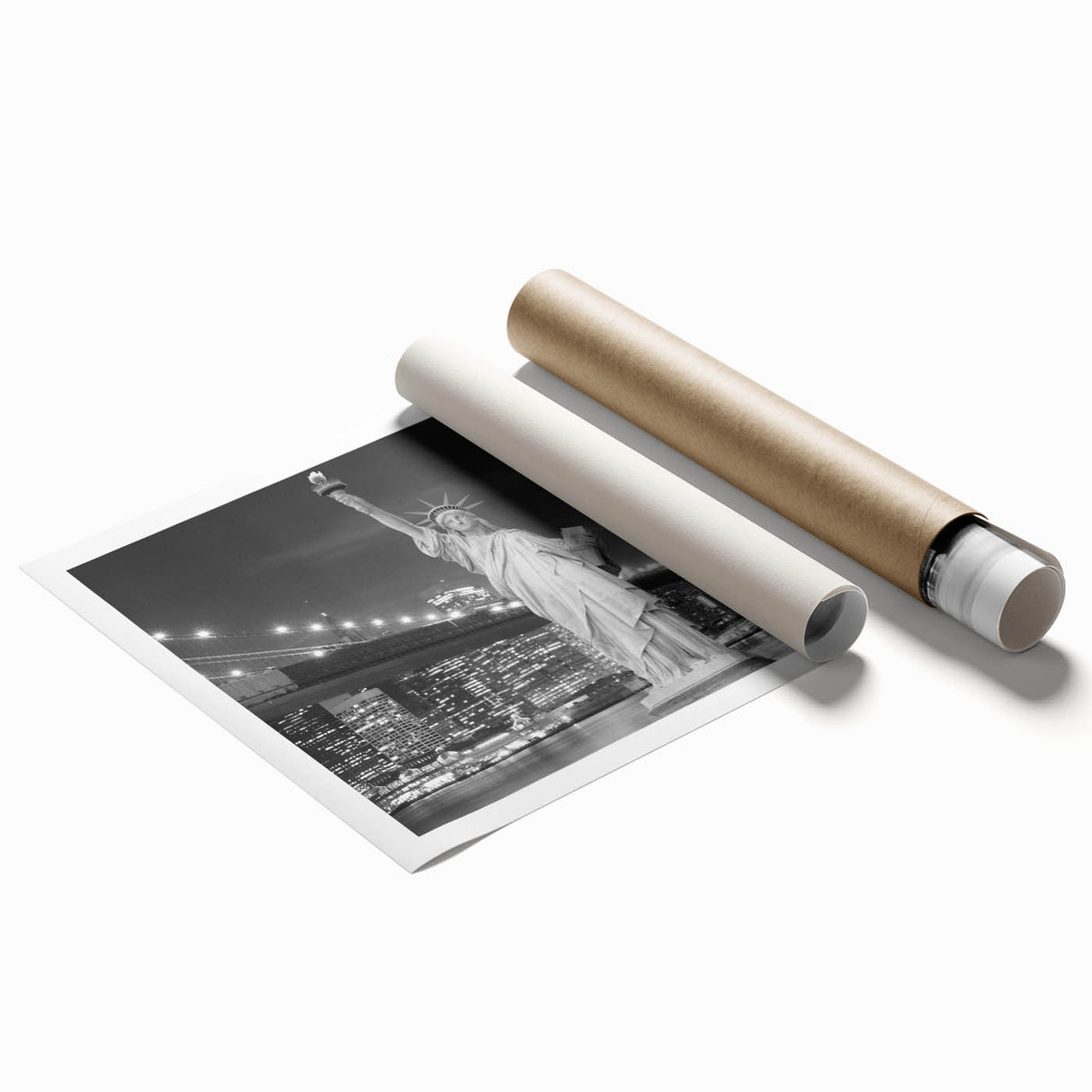 Extra large rolled print of the Statue of Liberty in muted green and blue tones, ideal for classy bathroom wall art.