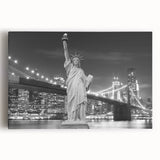 Black and white stretched canvas of the Statue of Liberty, ideal for kitchen wall art.