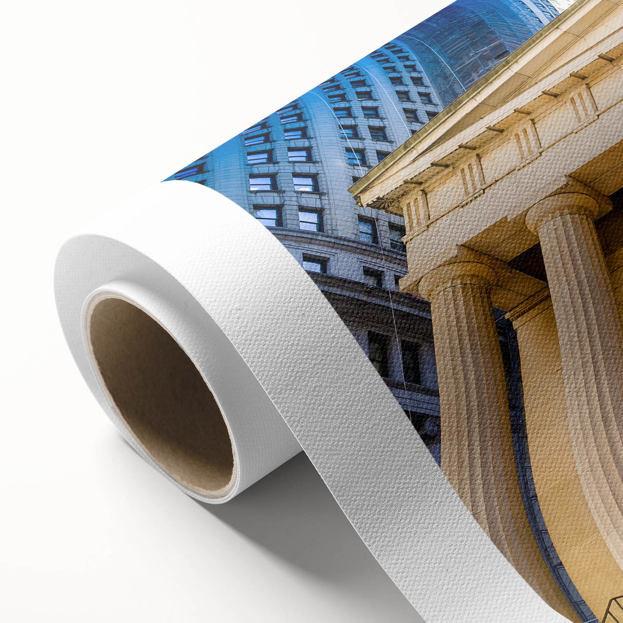 Art deco poster of New York City skyline in muted metallic tones on rolled canvas, ideal for nursery wall art.