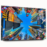 Acrylic print of Times Square in muted colors, large abstract style, ideal for dining room art.