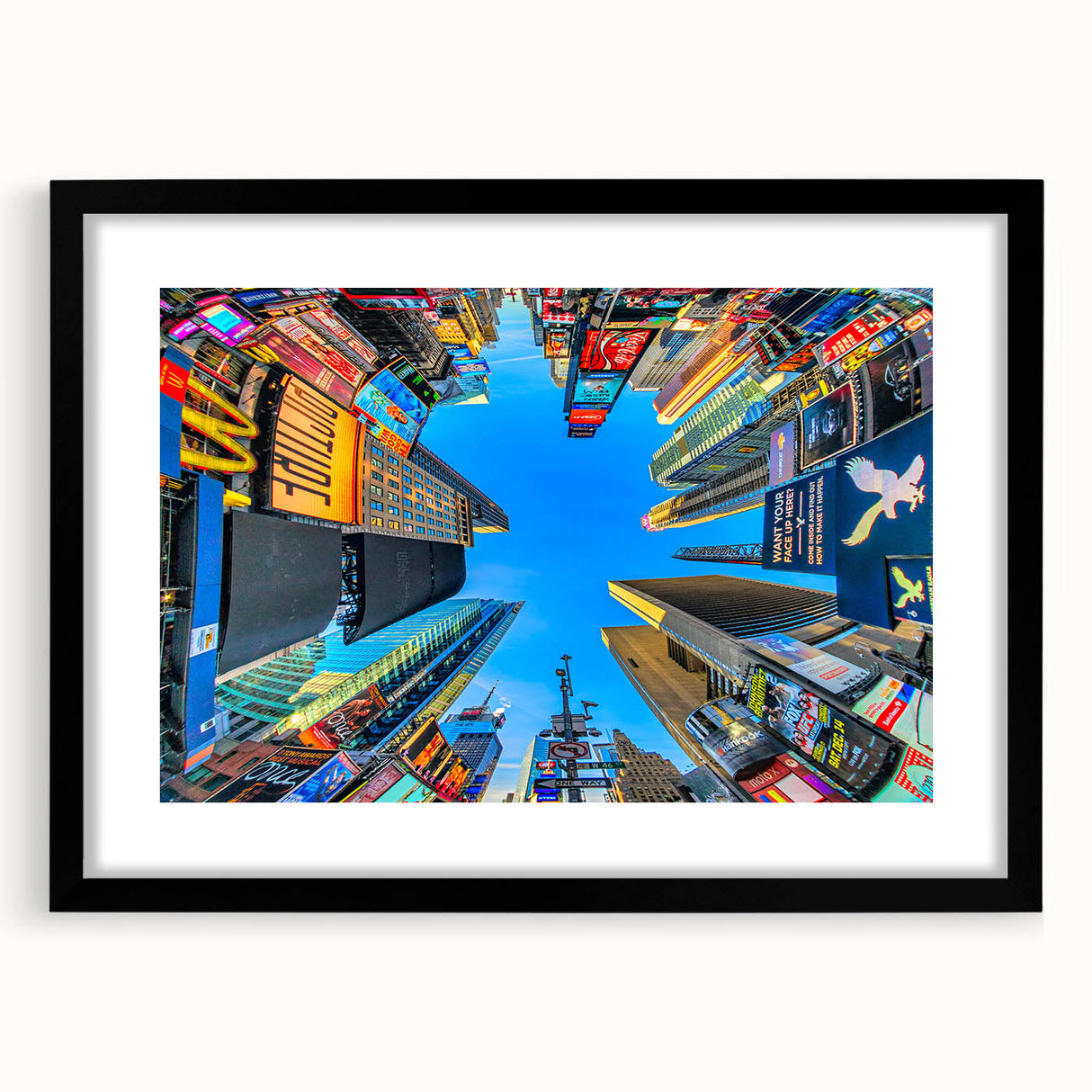 Colorful abstract art print of NYC Times Square in vibrant hues on a textured, extra large canvas.