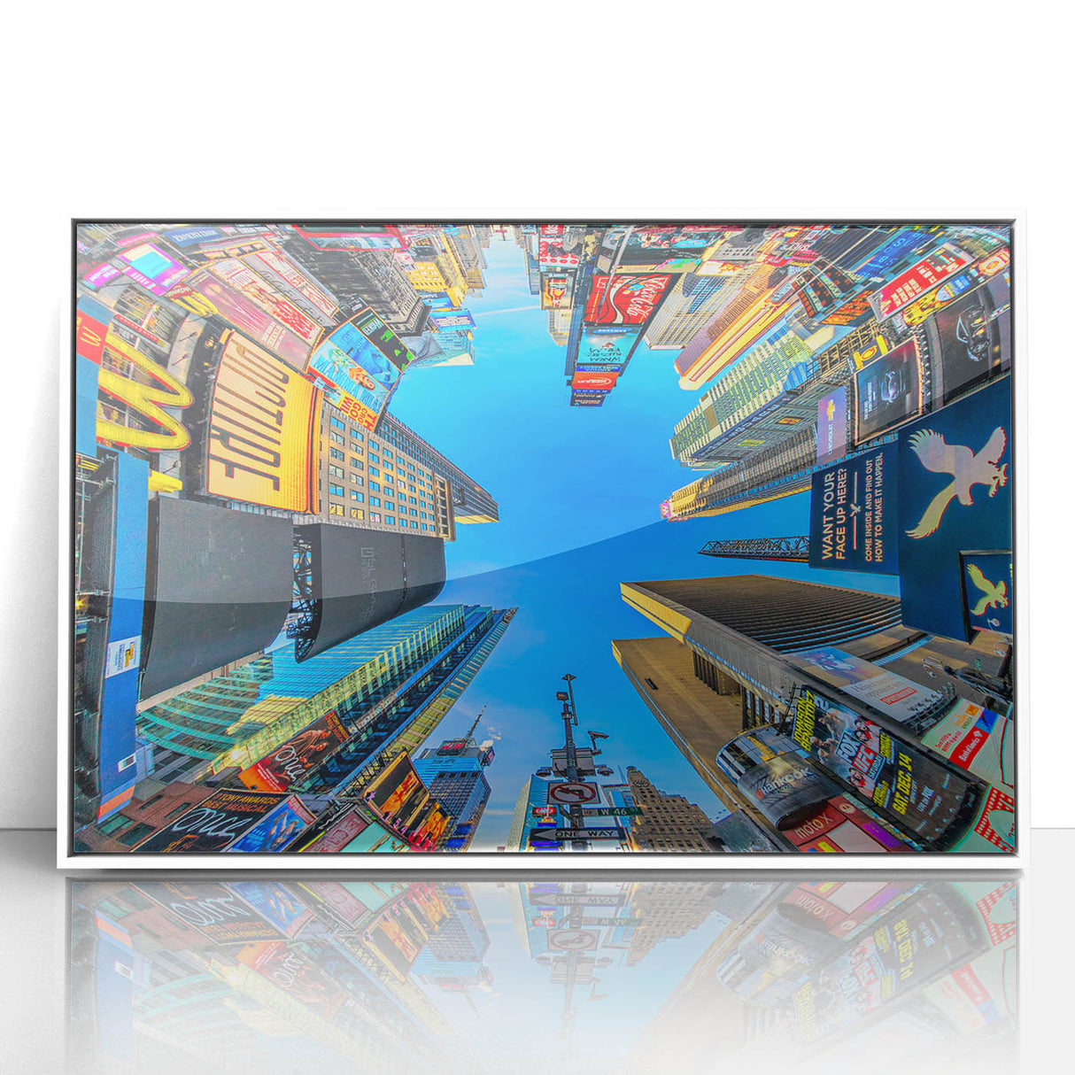 Acrylic print of Times Square with vibrant colors in an art deco style, suitable as modern art wall decor.