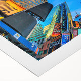 Art deco poster of Times Square in vibrant colors on rolled canvas, suitable for dining room wall art.