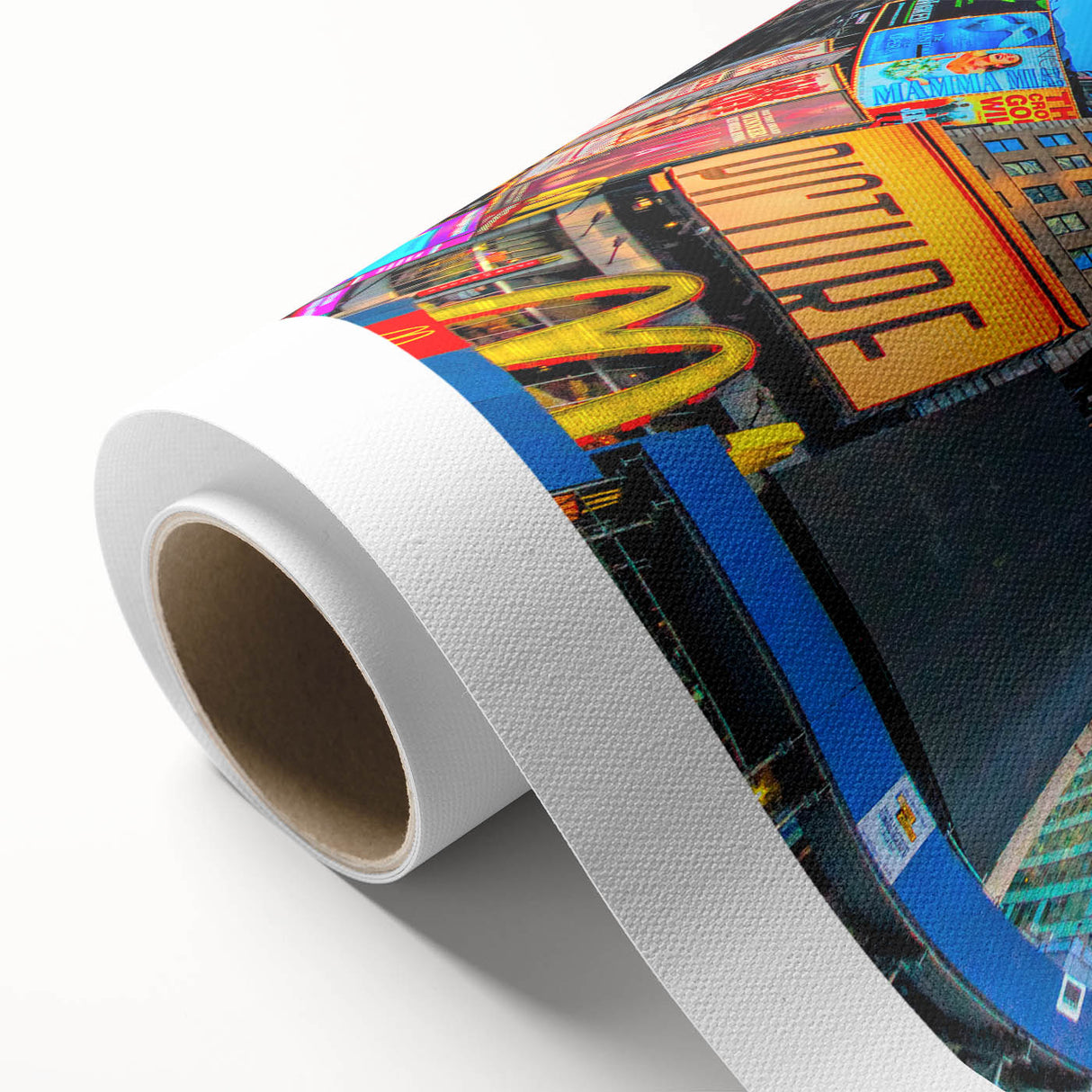 Art deco poster of Times Square with vibrant colors on rolled canvas, ideal for nursery wall art.