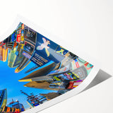 Extra large wall art of Times Square with vibrant colors and busy street scene on a rolled print.