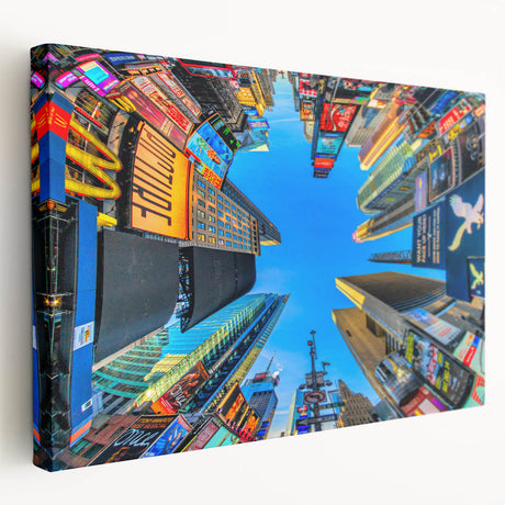 Times Square at night depicted in vibrant colors on a stretched canvas, suitable for kitchen wall art.
