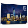 Large abstract depiction of NYC skyline in muted gray tones on acrylic glass, suited for bedroom or dining room art.