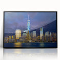 Large abstract wall art depicting the NYC skyline in muted gray tones on a framed acrylic, ideal for modern office decor.