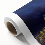 Art Deco style poster of NYC skyline, soft pastel colors, on rolled canvas, ideal for nursery wall art.