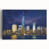 Black and white large art print of NYC Trade Center on stretched canvas, suitable for kitchen wall art.