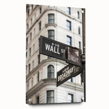 Acrylic print of New York City's Wall Street in muted gray tones, suitable for bedroom or dining room decor.