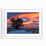 Abstract art print of Oklahoma scenery in muted earth tones on a framed white mat, ideal for dining room decor.