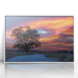 Art deco poster of Oklahoma scenery in muted earth tones on white framed acrylic, suitable for modern art wall decor.