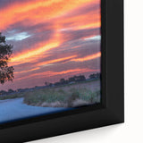 Black wall art featuring a textured Oklahoma scenery in vibrant colors on a framed canvas, ideal for living room decor.