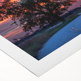 Art deco poster featuring the Oklahoma skyline in muted gray and blue tones on rolled canvas, suited for dining room decor.