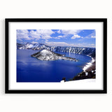 Extra large framed abstract art print depicting colorful Crater Lake, Oregon, with textured brush strokes.