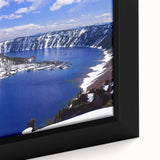 Extra large framed canvas of Crater Lake in Oregon featuring textured black edges and colorful art.
