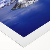 Art deco poster of Crater Lake with vivid blue and green colors on rolled canvas, ideal for dining room wall art.