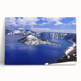 Black and white stretched canvas of Crater Lake, Oregon, ideal for kitchen wall art.
