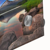 Acrylic print of Mount Hood in Oregon, featuring large abstract shapes in mid-century modernist style.