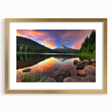 Extra large wall art of Mount Hood, Oregon, in muted earth tones on a textured canvas, framed in gold.