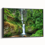 Black and white framed canvas depicting Multnomah Falls in Oregon, ideal for bedroom wall art.
