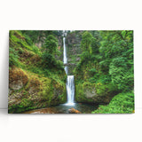 Black and white image of Multnomah Falls in Oregon on a large stretched canvas.