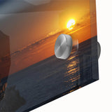 Mid-century modernist abstract depiction of Portland, Oregon on large acrylic glass, with vibrant colors.