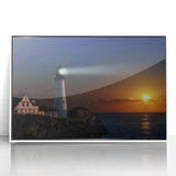 Art deco poster of Portland, Oregon skyline in muted gray and blue tones on white framed acrylic.