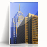 Acrylic print of Philadelphia skyline, art deco style in muted gray, ideal for modern nursery wall decor.
