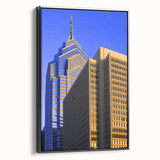 Framed canvas of a black and white vintage-style Philadelphia landscape, ideal for bedroom wall art.