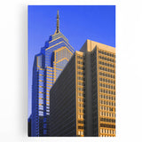 Black and white photograph of Philadelphia skyline on large stretched canvas, suitable for kitchen wall art.