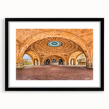 Extra large textured abstract art print of Pittsburgh skyline in vibrant colors on a framed canvas.