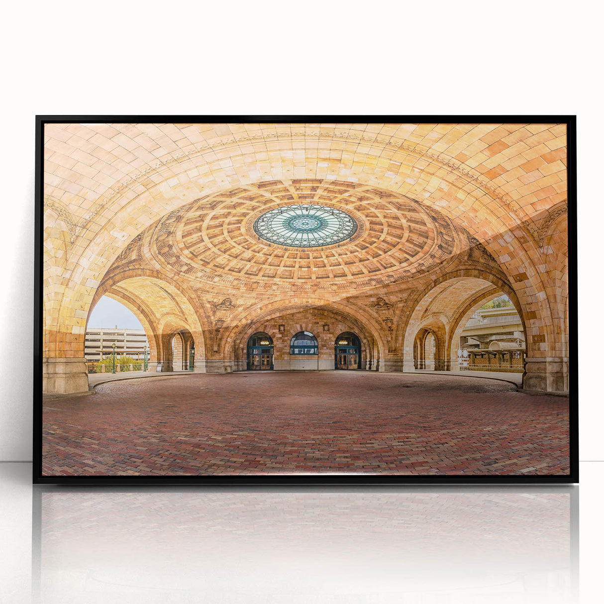 Large abstract wall art depicting the Pittsburgh skyline in muted gray and blue tones on a framed acrylic print.