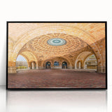 Large abstract wall art depicting the Pittsburgh skyline in muted gray and blue tones on a framed acrylic print.