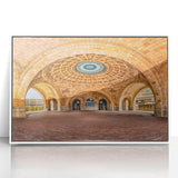 Art deco poster of Pittsburgh skyline in monochrome shades on a framed acrylic, suitable for modern art wall decor.