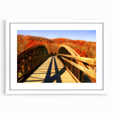 Abstract art print of Pennsylvania scenery in muted green and blue tones on a white framed canvas.