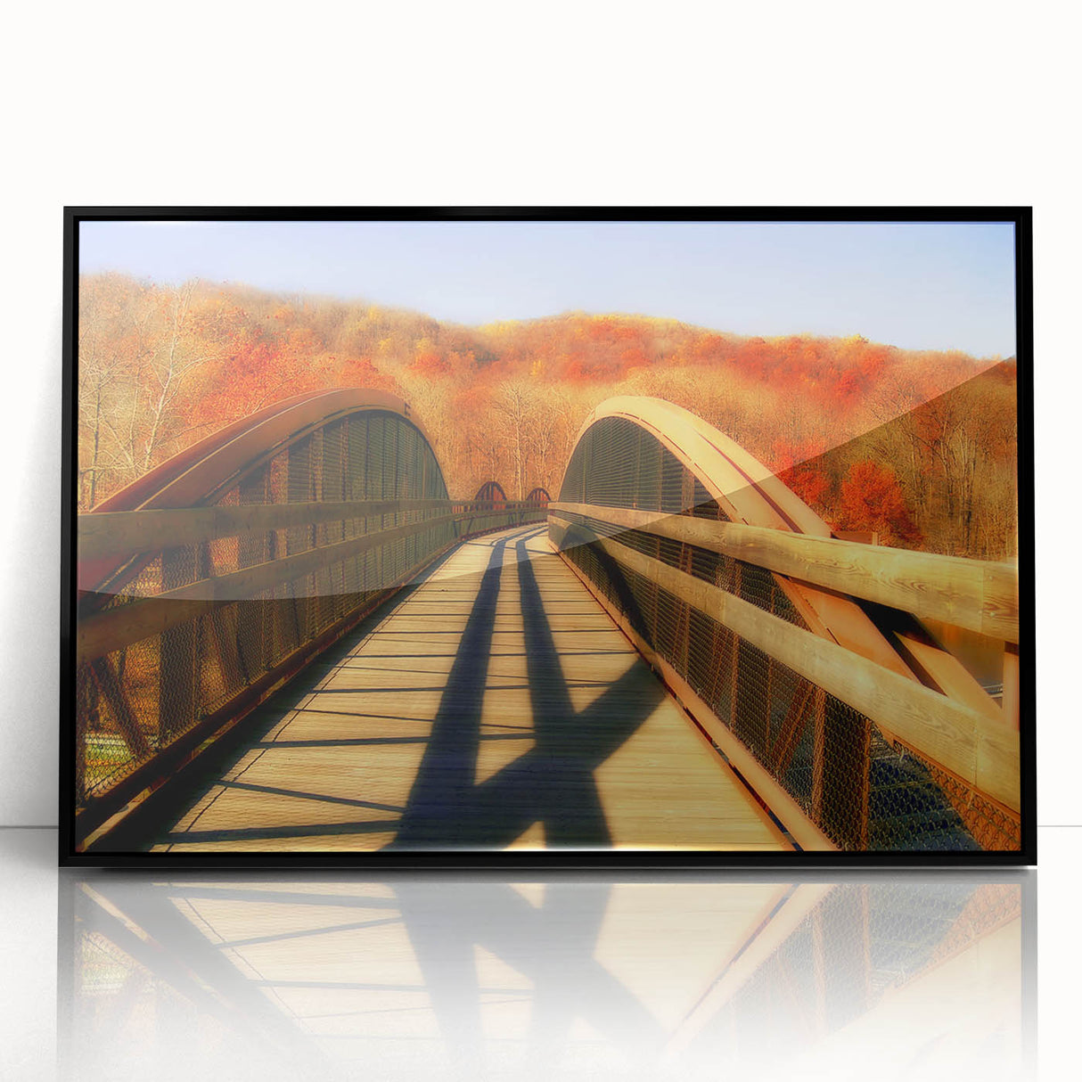 Large abstract wall art depicting a Pennsylvania scenery in black and white tones, framed in acrylic.