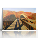 Art deco poster featuring a serene Pennsylvania landscape in muted earth tones, acrylic framed, ideal for nursery wall art.