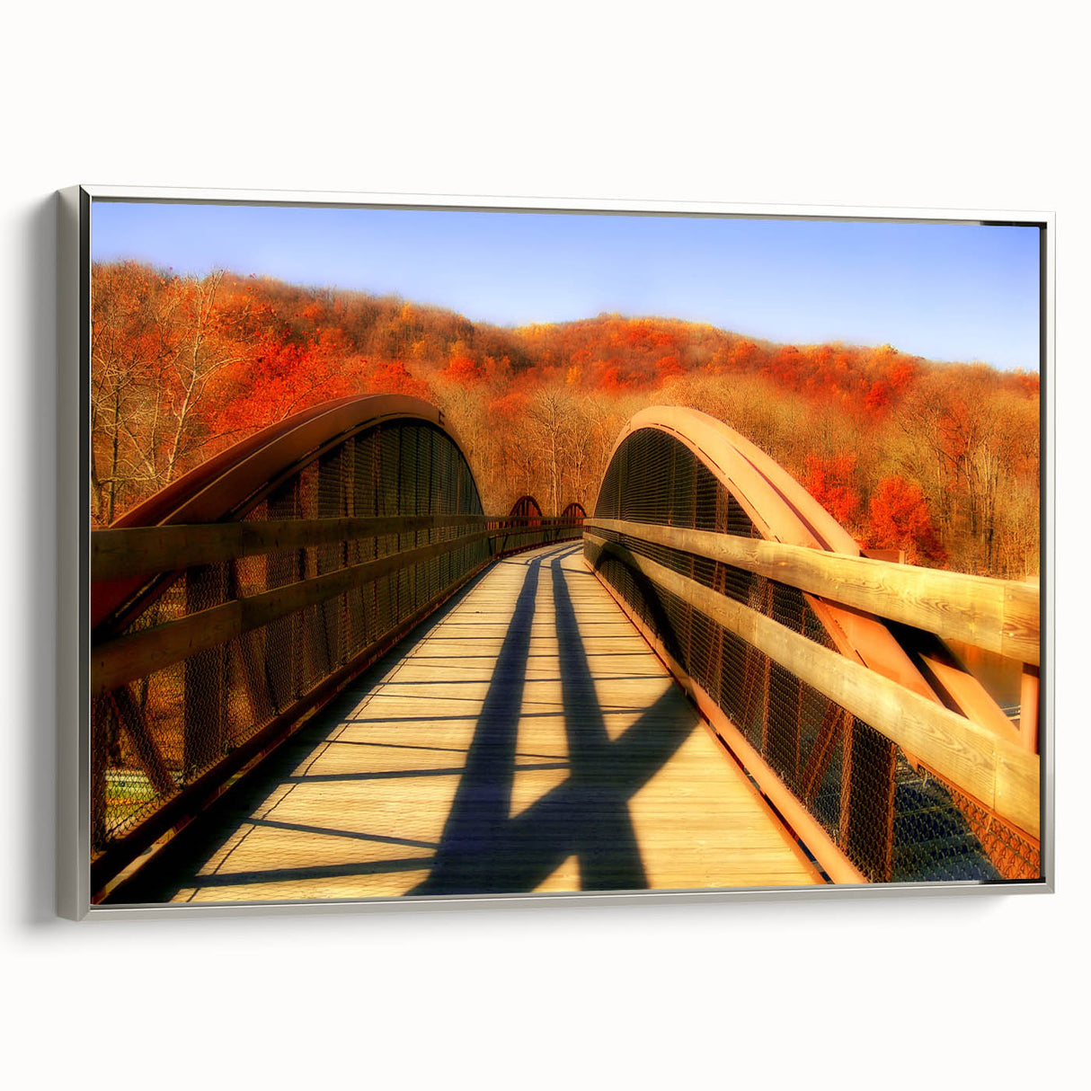 Framed canvas of a vintage-style Pennsylvania landscape painting, featuring vibrant autumn colors.