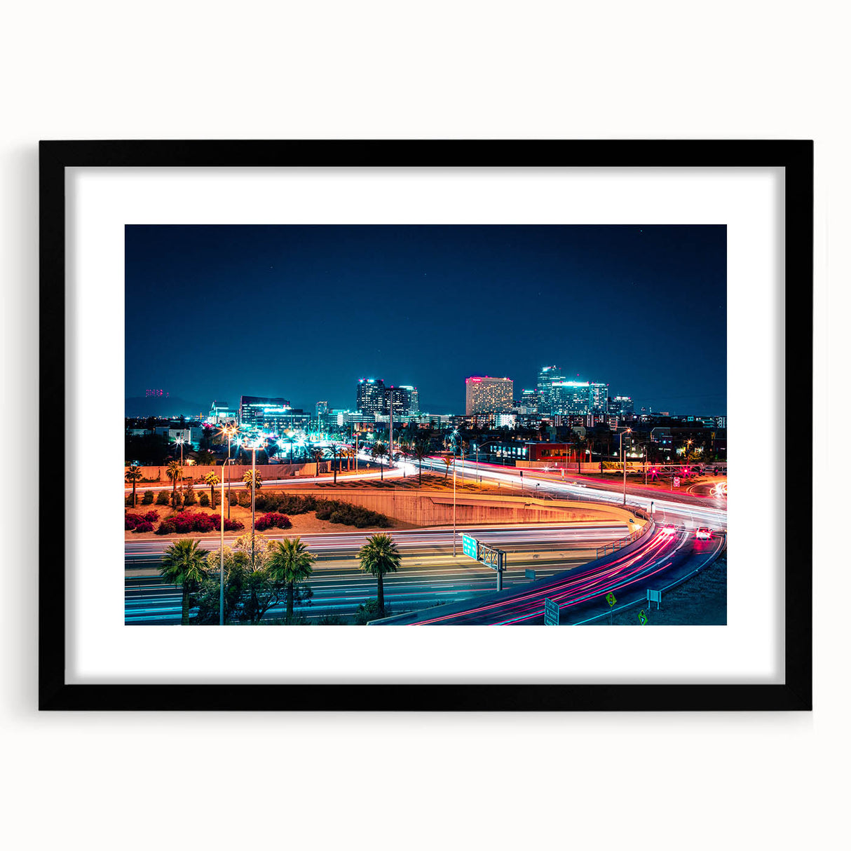 Extra large, textured abstract art print of Phoenix Valley in vibrant colors on a black framed mat.